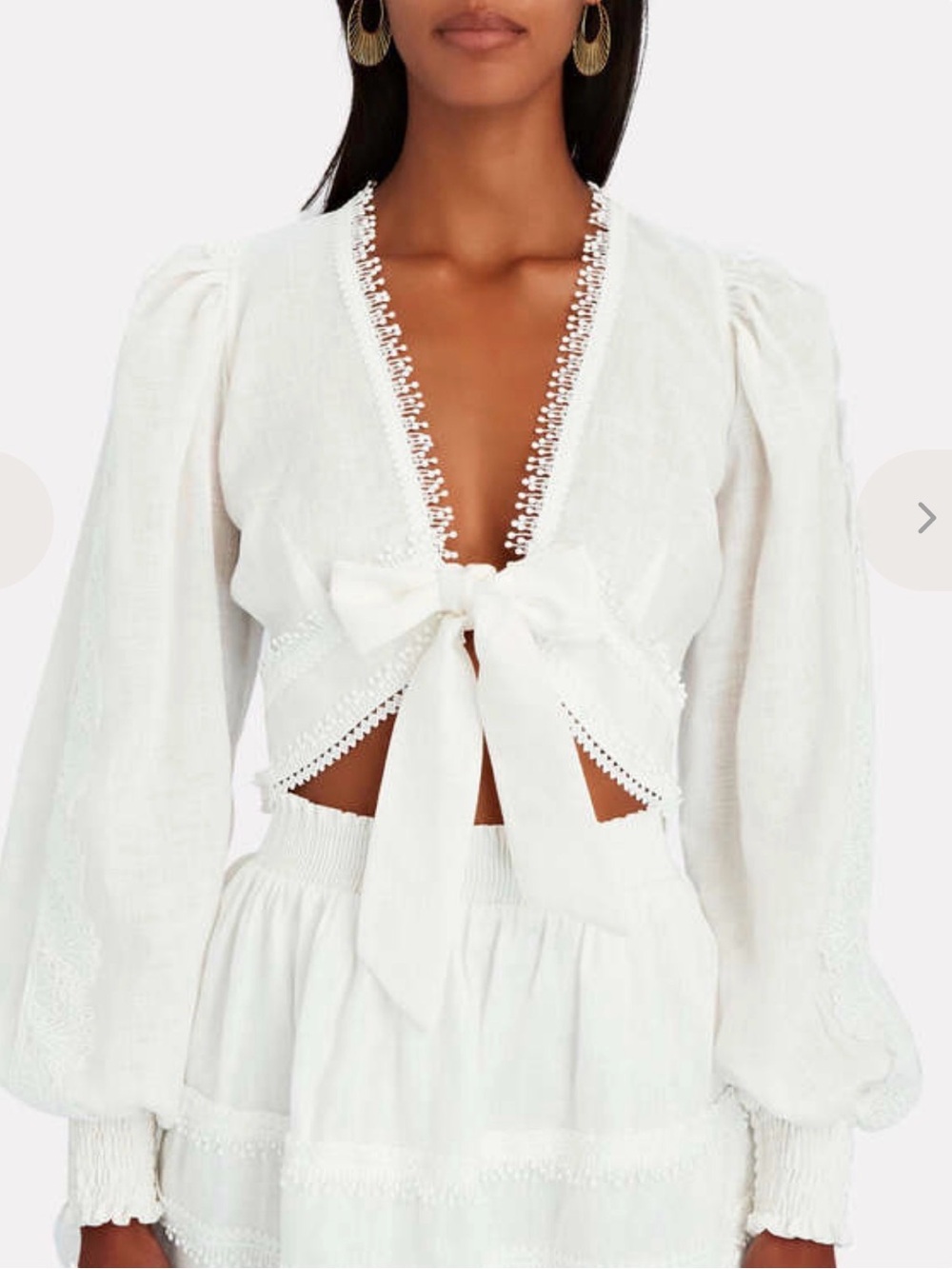 Waikato Tie-Front Lace Trim Linen Blend Crop Top - off white